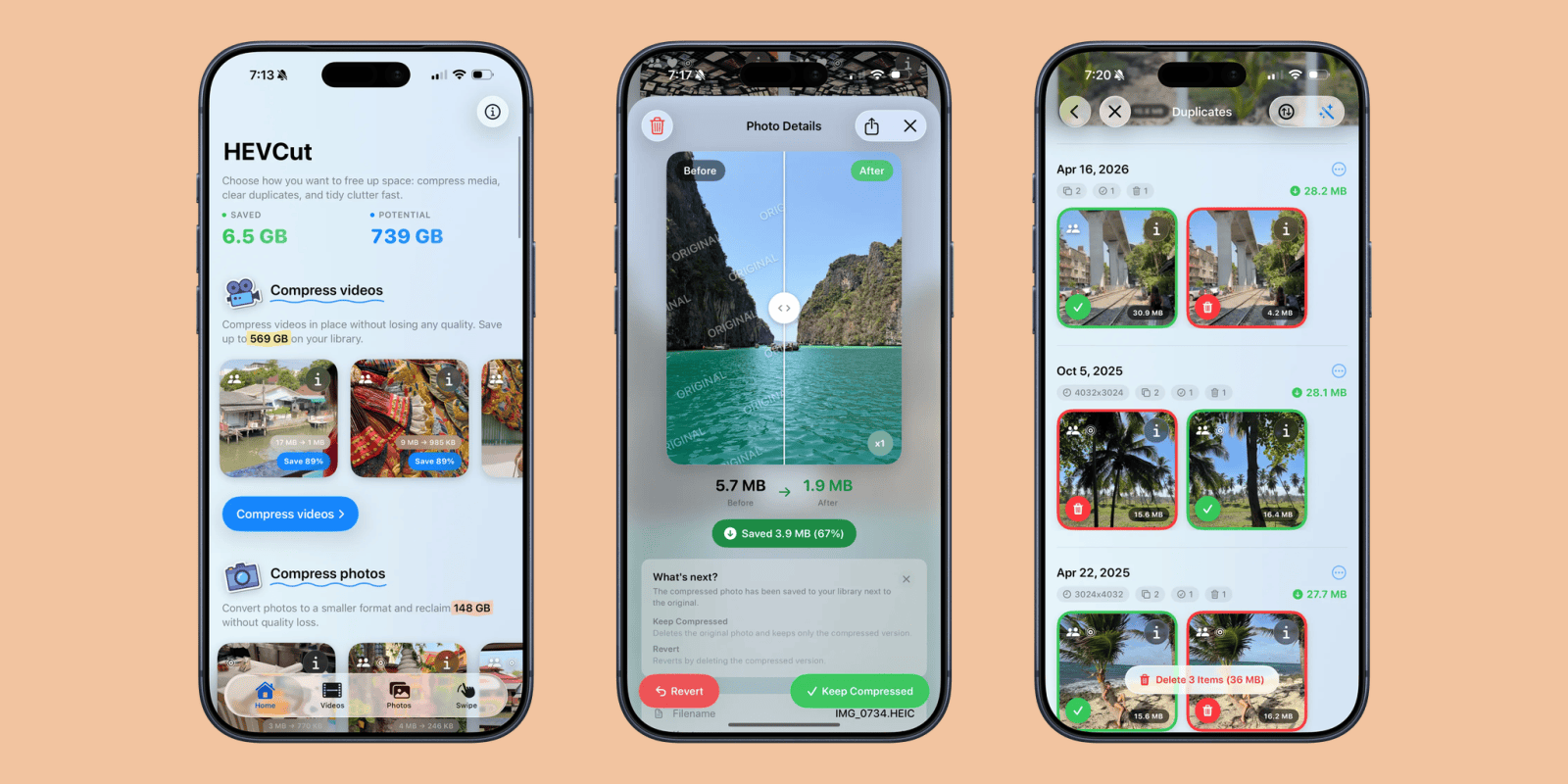 HEVCut: Optimize your photo library without deleting anything