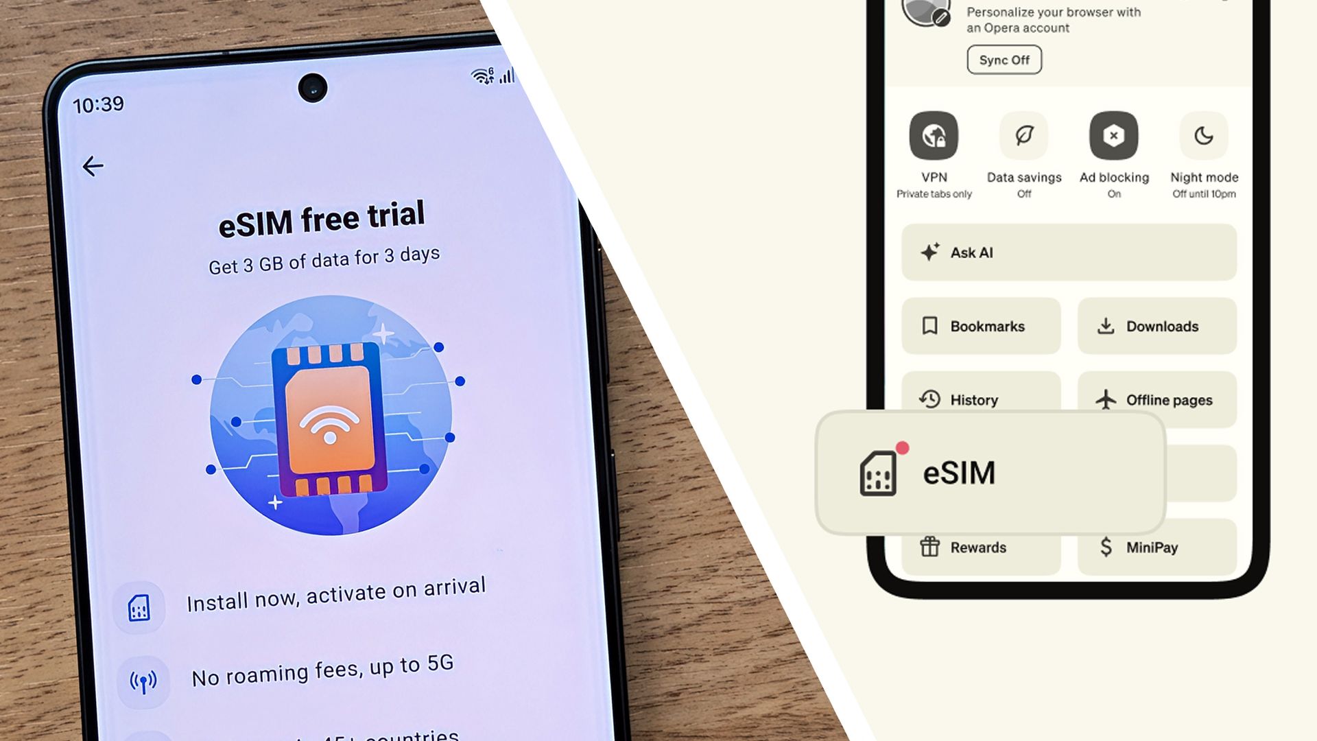 Opera lanza eSIM gratuita de 3GB en su navegador para Android