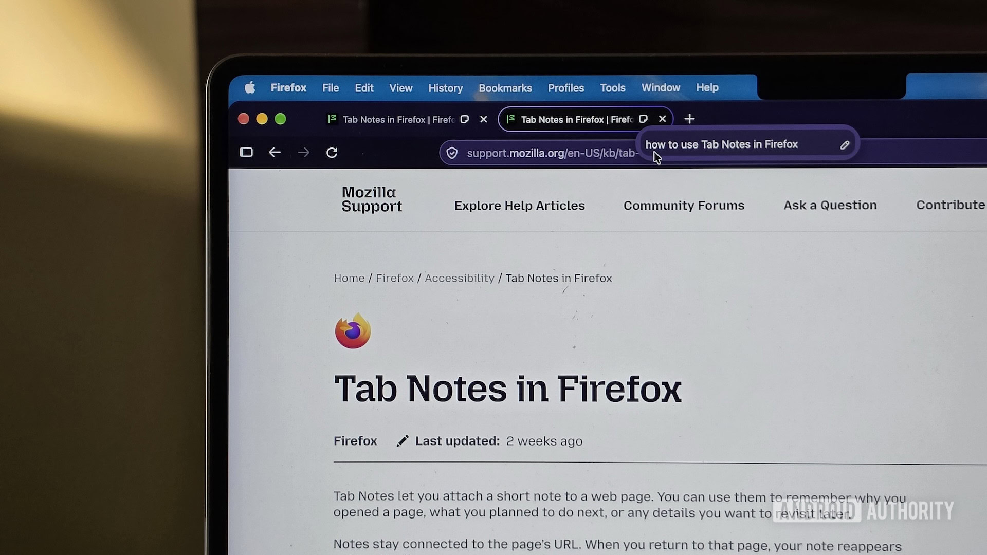 Firefox's Tab Notes feature replaces sticky notes